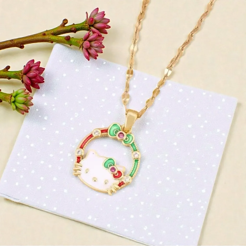 Sweet Christmas Hello Kitty Pendant Necklaces Stainless Steel Chain. NEW Gold - Image 14
