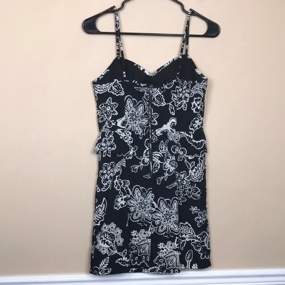 American Eagle Women’s Floral Peplum Ruffle Waist Black Ivory Tank Mini Dress - Image 6
