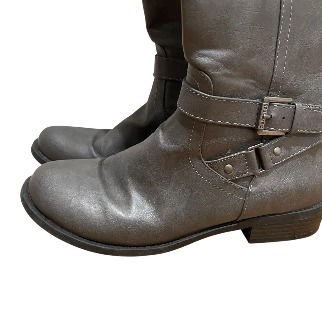 G By Guess Riding Boots Gray Women Size 9 Tall Knee High Buckle Strap Zip Boots - Image 2