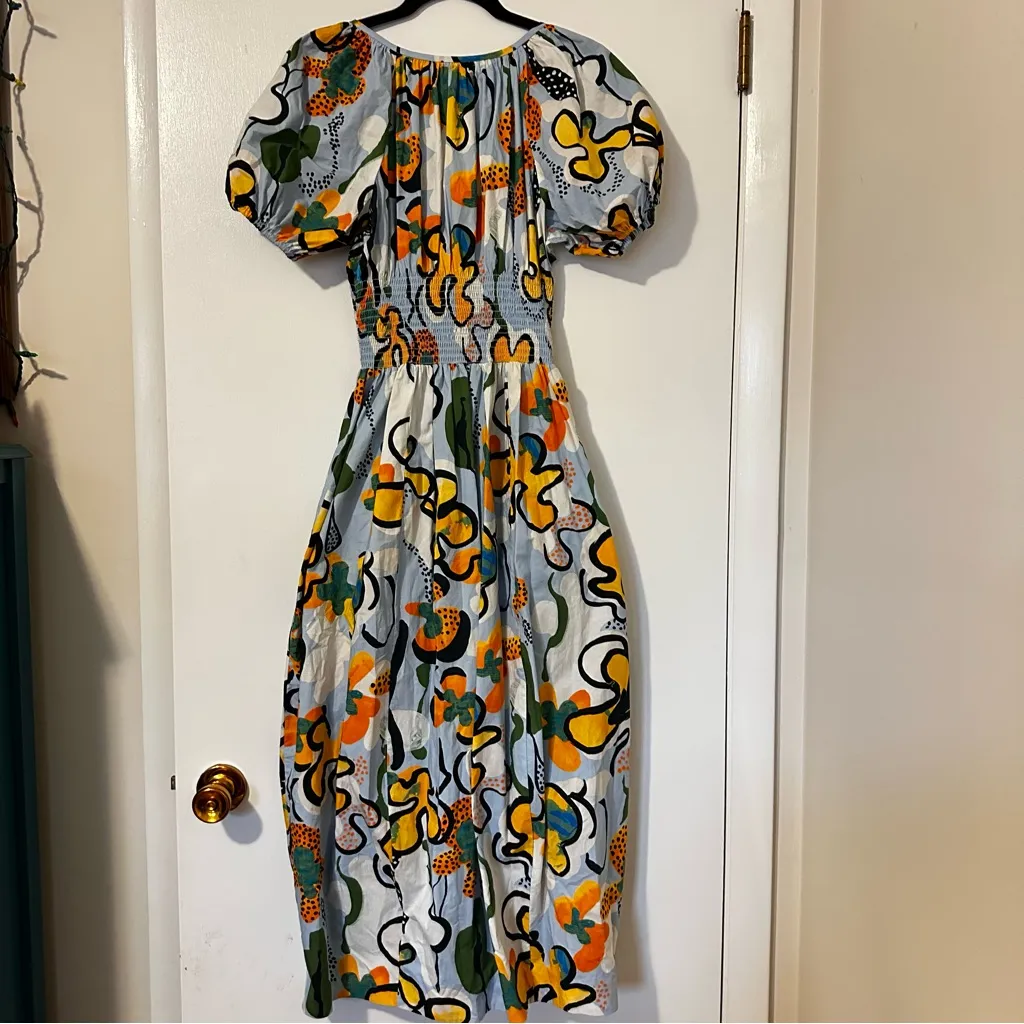 La Ligne Celina Dress Floral Puff Sleeves Womens Small Blue Green Yellow New - Image 9