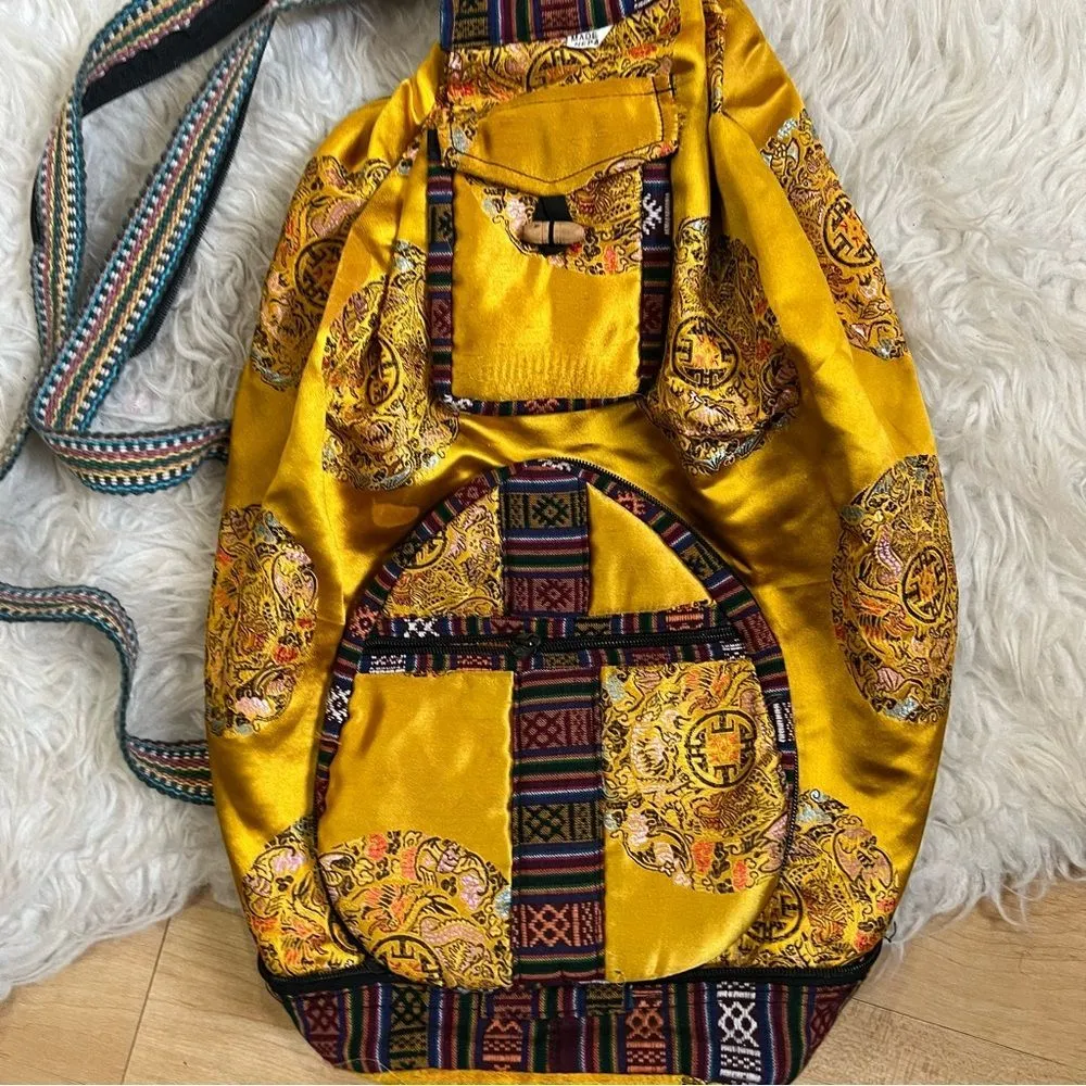 Ethnic tribal printed backpack bag purse chestnut Yellow - Image 5