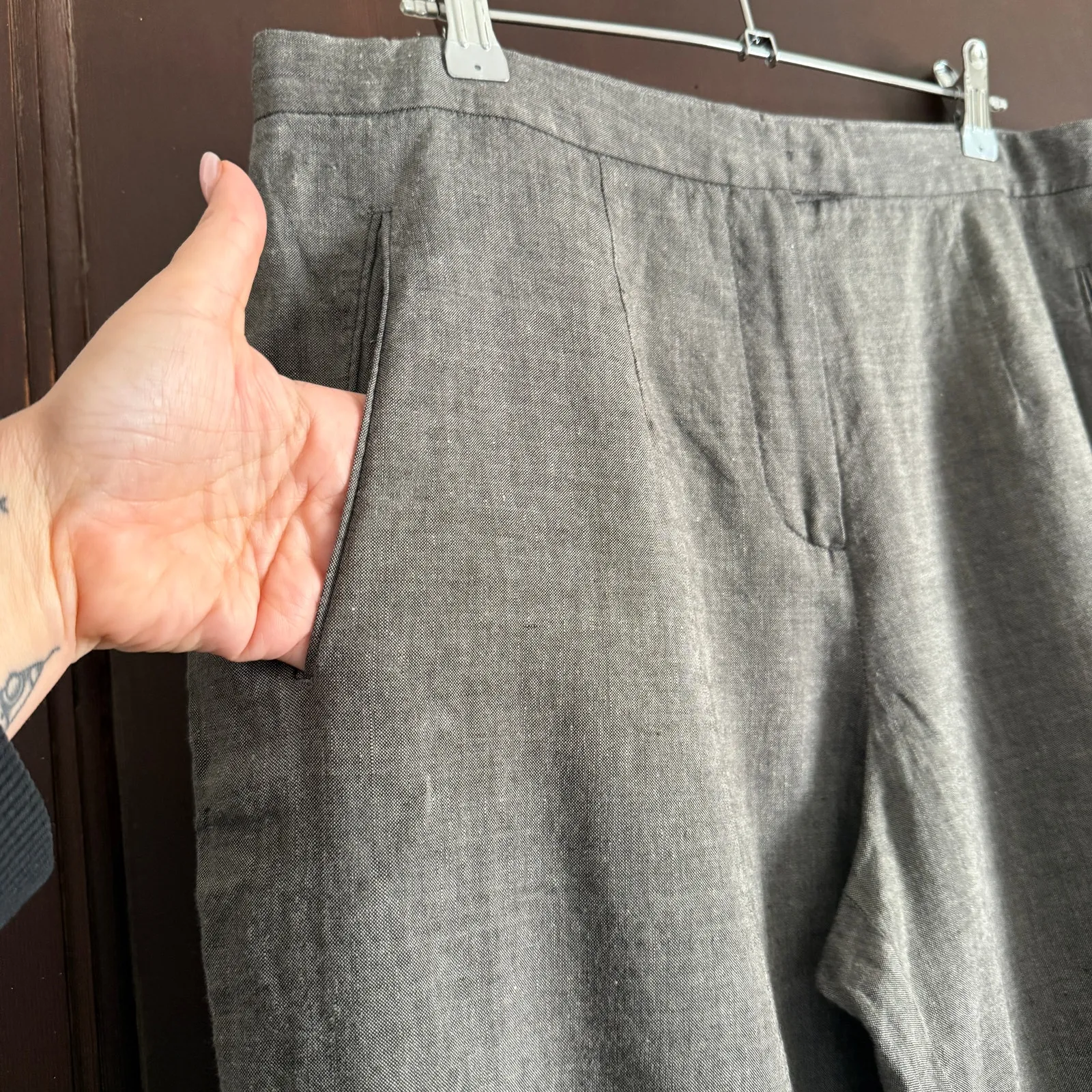 90s Vintage RENE LEZARD Bergdorf Goodman Gray Linen Wide Leg Ankle Pants 42 / 10 - Image 4