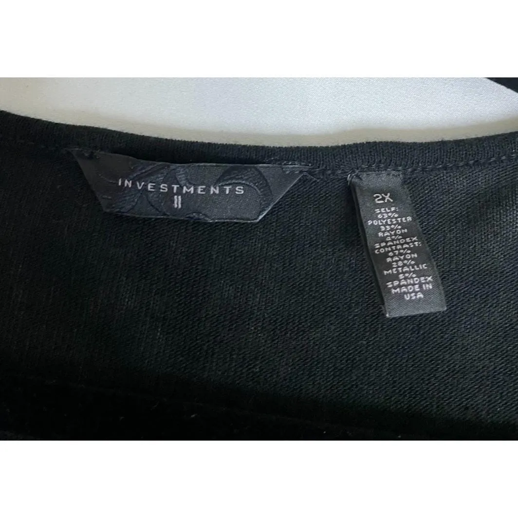 Vintage Womens Investments 2X Black Silver Metallic Sweater Top Going Out Career - Image 3