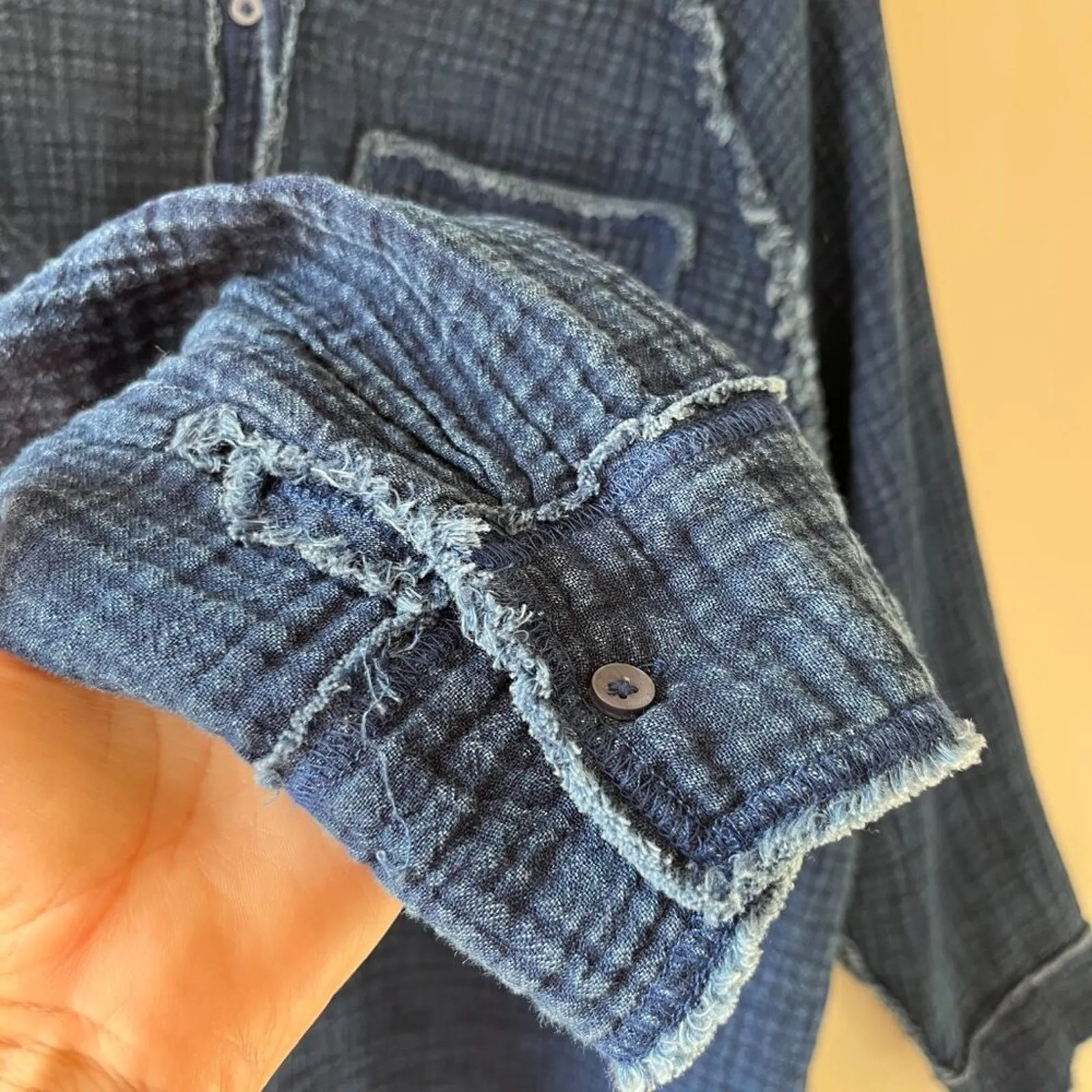 Aerie Sz M Oversized Indigo Blue Gauze Cover Up Button Down Shirt Dress Pocket - Image 6