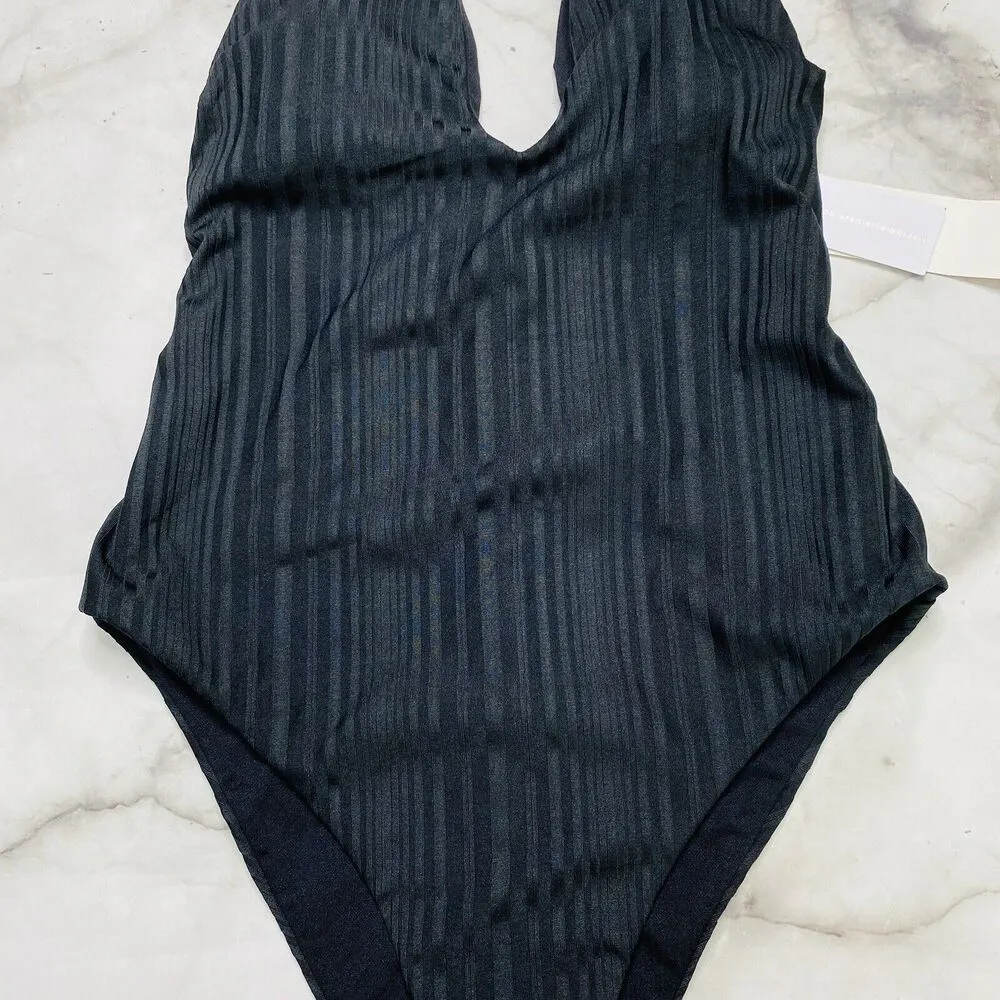 Raisins Juniors' Beach Cove Cheeky Textured Plunging One-Piece Black L Large New - Image 3