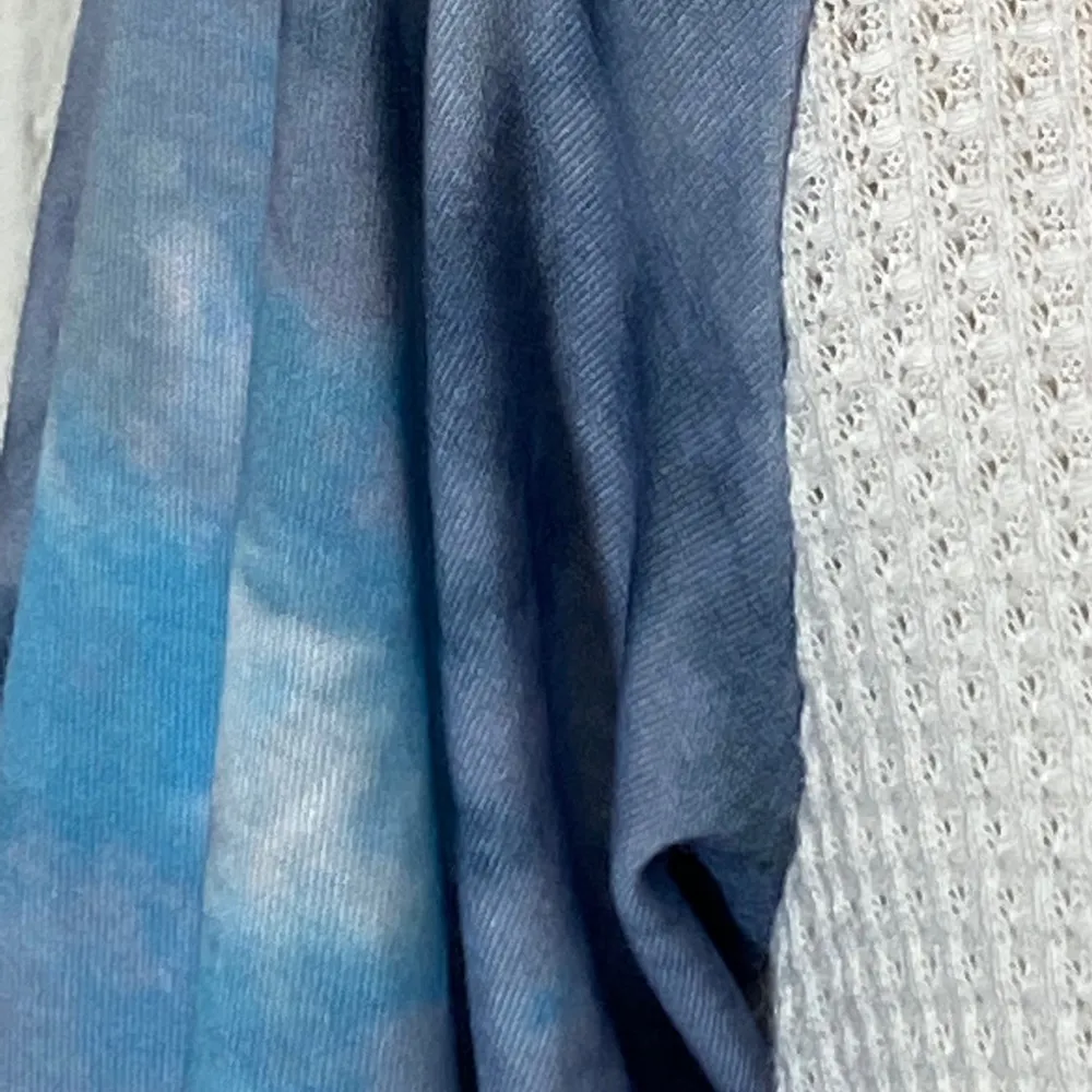 Love + Harmony White Waffle Pattern & Blue Tie Dyed Long Sleeve Side Tie Blouse - Image 5