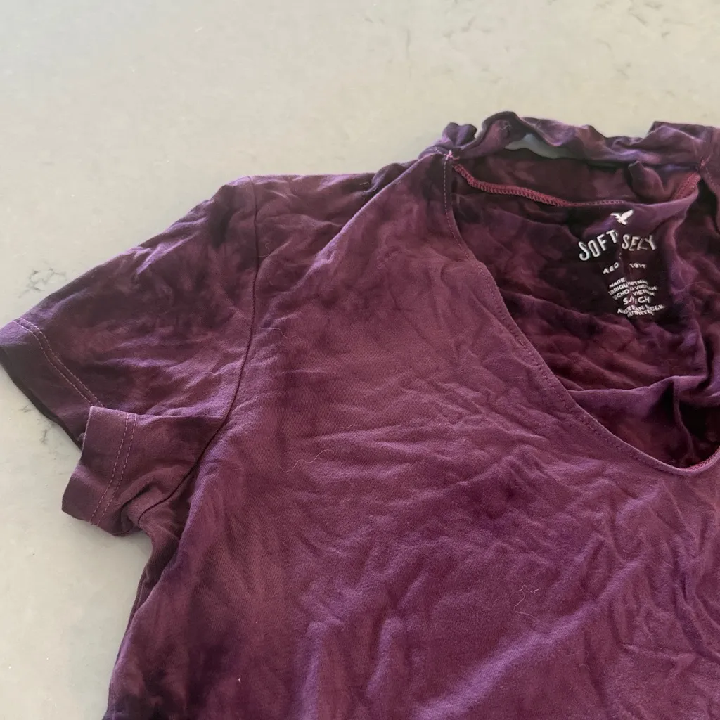 American Eagle Outfitters Soft & Sexy Purple Acid Wash Tee small - Image 5