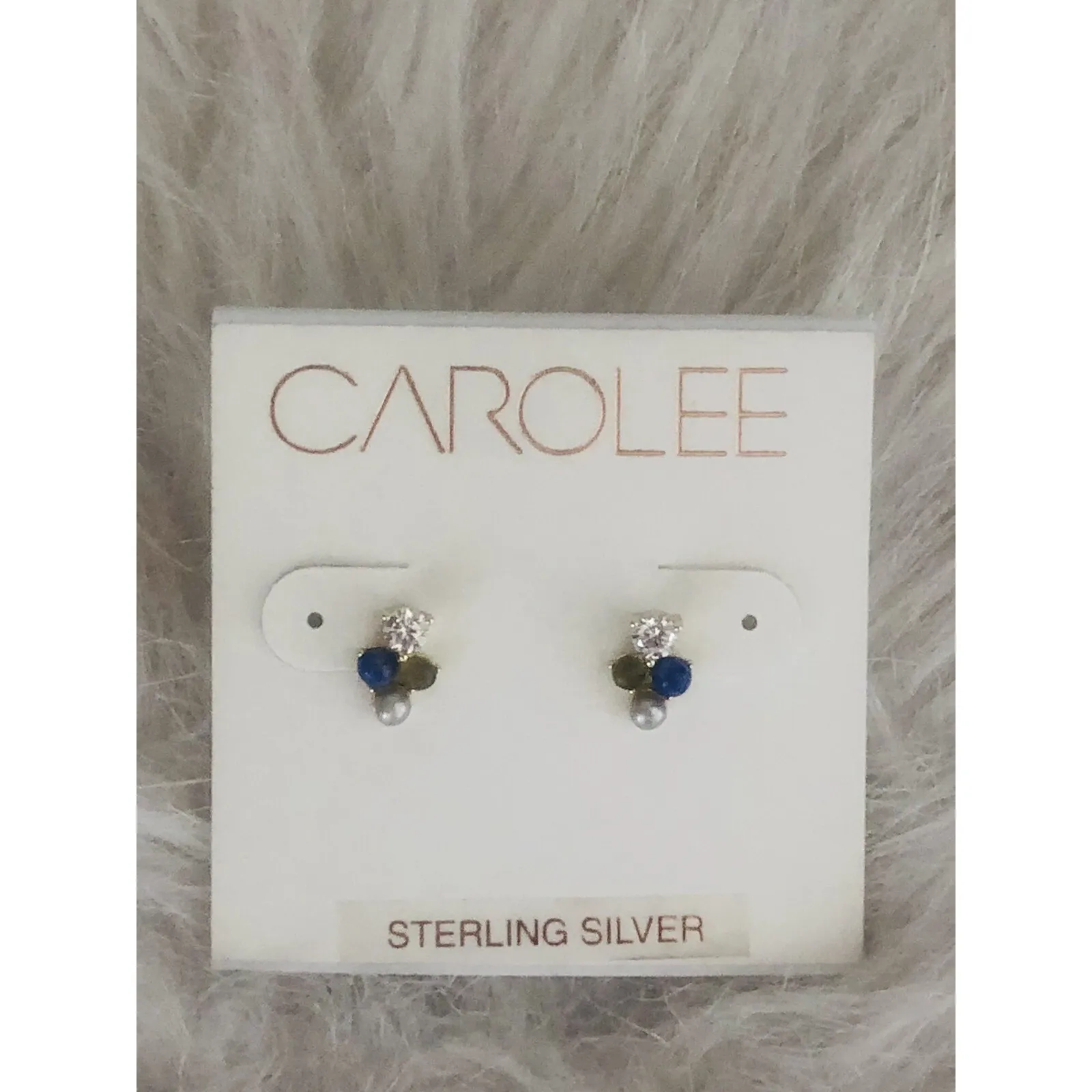 CAROLEE Stone & Freshwater Pearl Stud Earrings,‎ Blue/Yellow/Gold, Pearl, NWT Blue - Image 4
