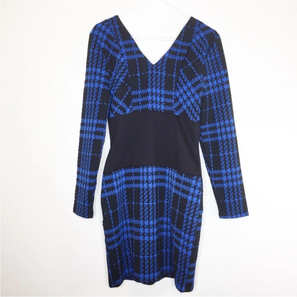 Venus Black and Blue Plaid Mini Dress Gold Buttons Military Preppy size Medium - Image 6