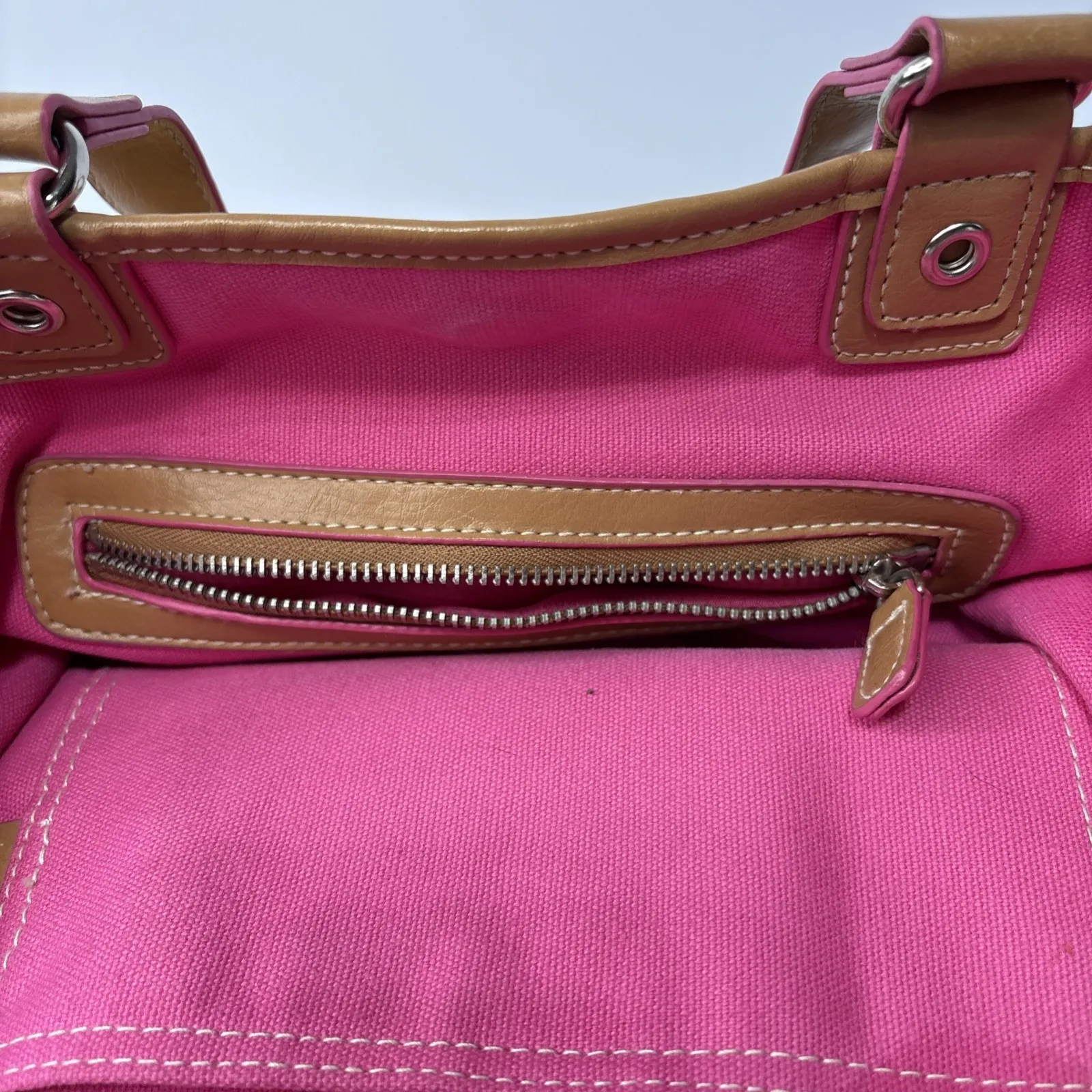 Rosetti Multicolor Striped Canvas Tote Bag Tan Faux Leather Trim‎ Shoulder Purse - Image 5