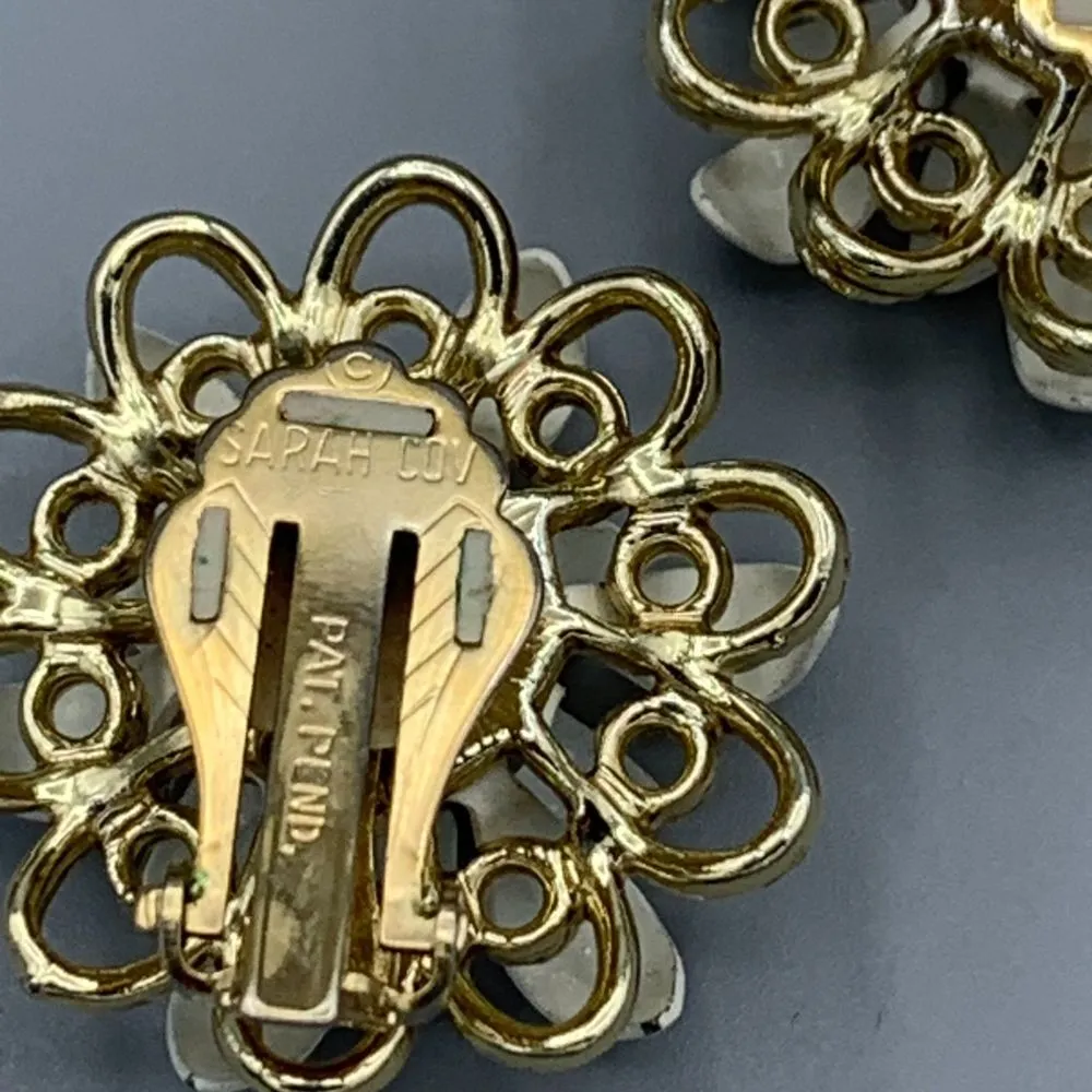 Vtg Sarah Coventry Snow Flower Pin Brooch Clip Earring Set Open Weave Petal - Image 8