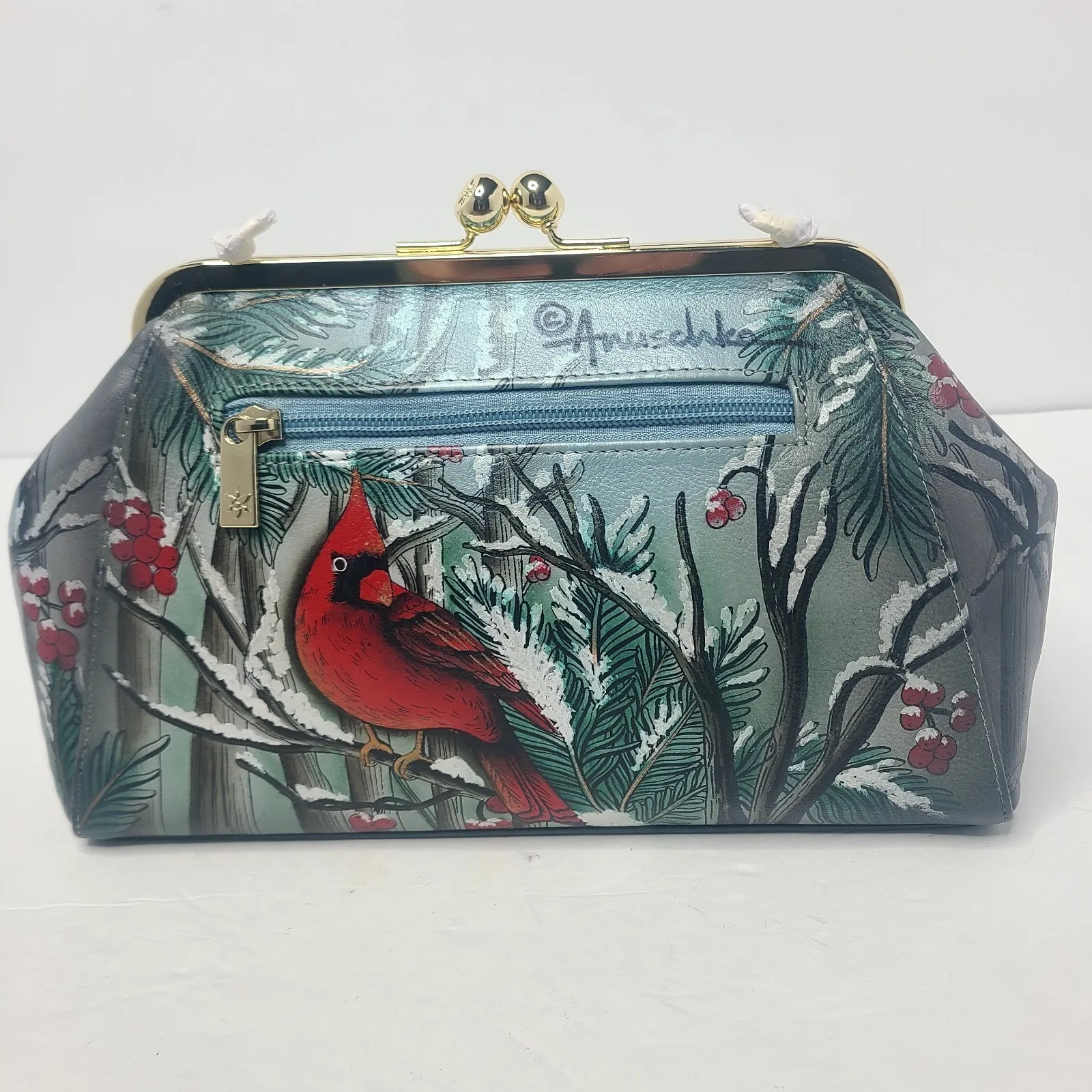 Anuschka‎ Cardinal Hand Painted Kiss Lock Crossbody Clutch Purse Leather New - Image 3