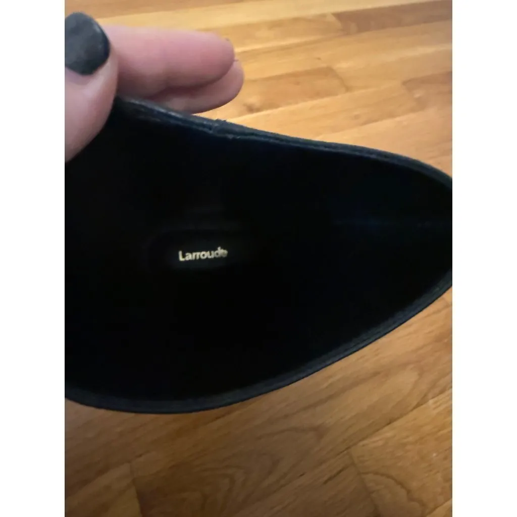 Larroude Milan Flat Bootie Black Water Resistant Leather Gold Buckle 9 NWOB - Image 12