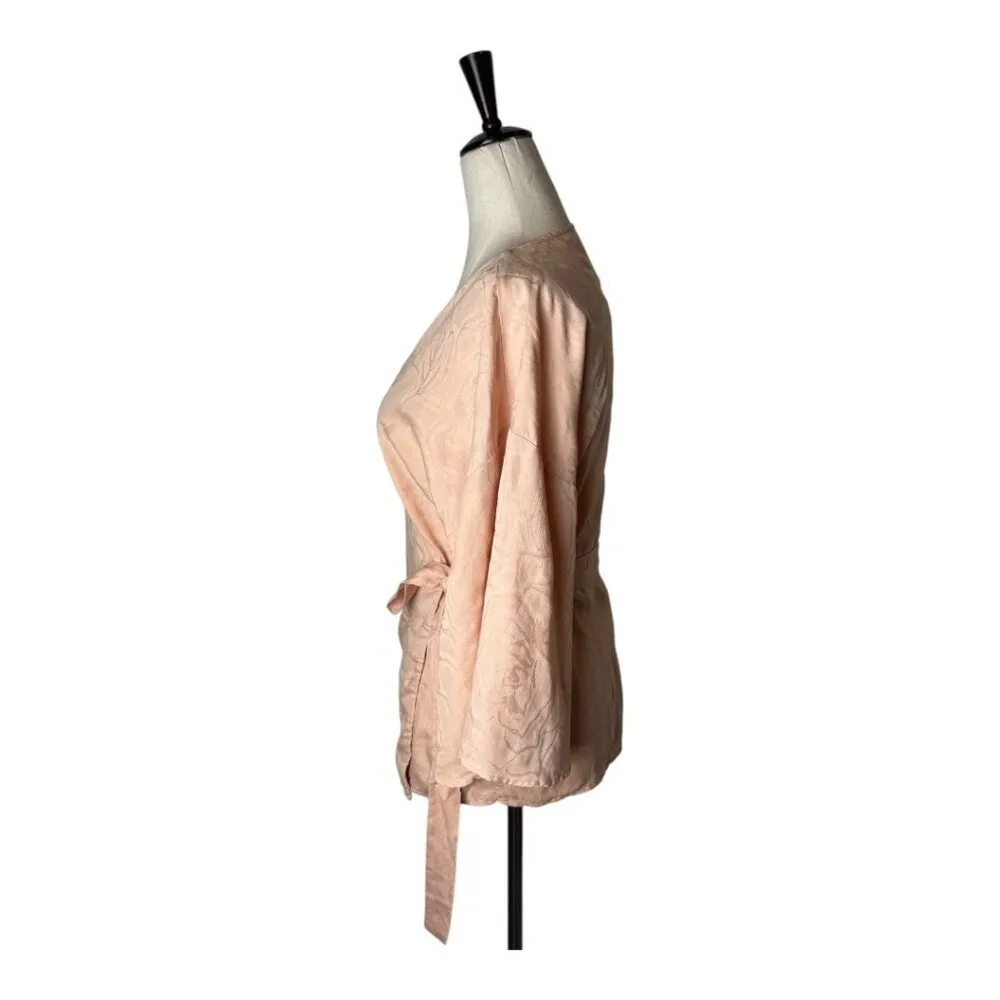 Zara Shirt Women Small Pink Floral Kimono Wrap Blouse Boho‎ Cottagecore - Image 6