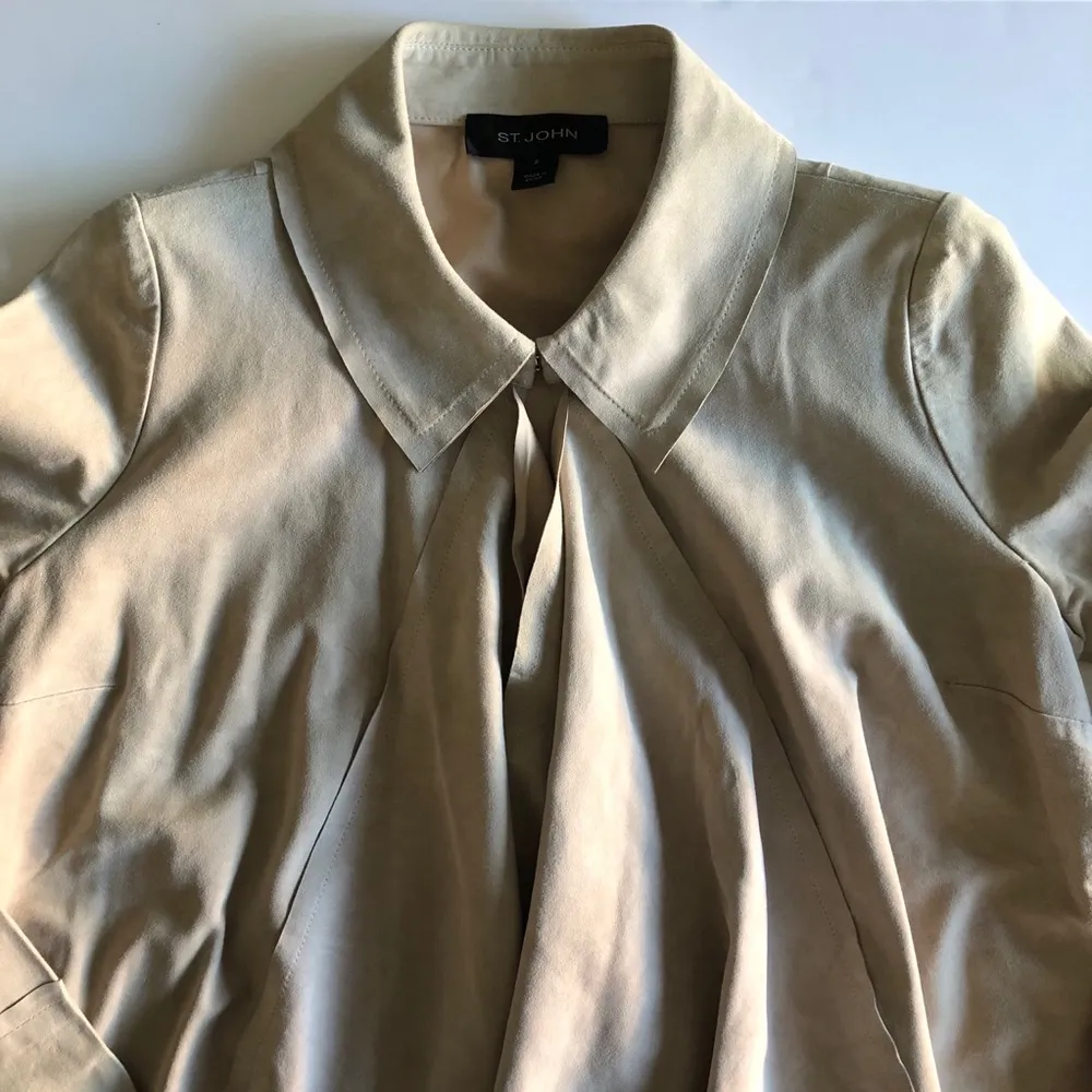 St. John Taupe Goat Suede Draped Open Jacket. Sz 2 - Image 4