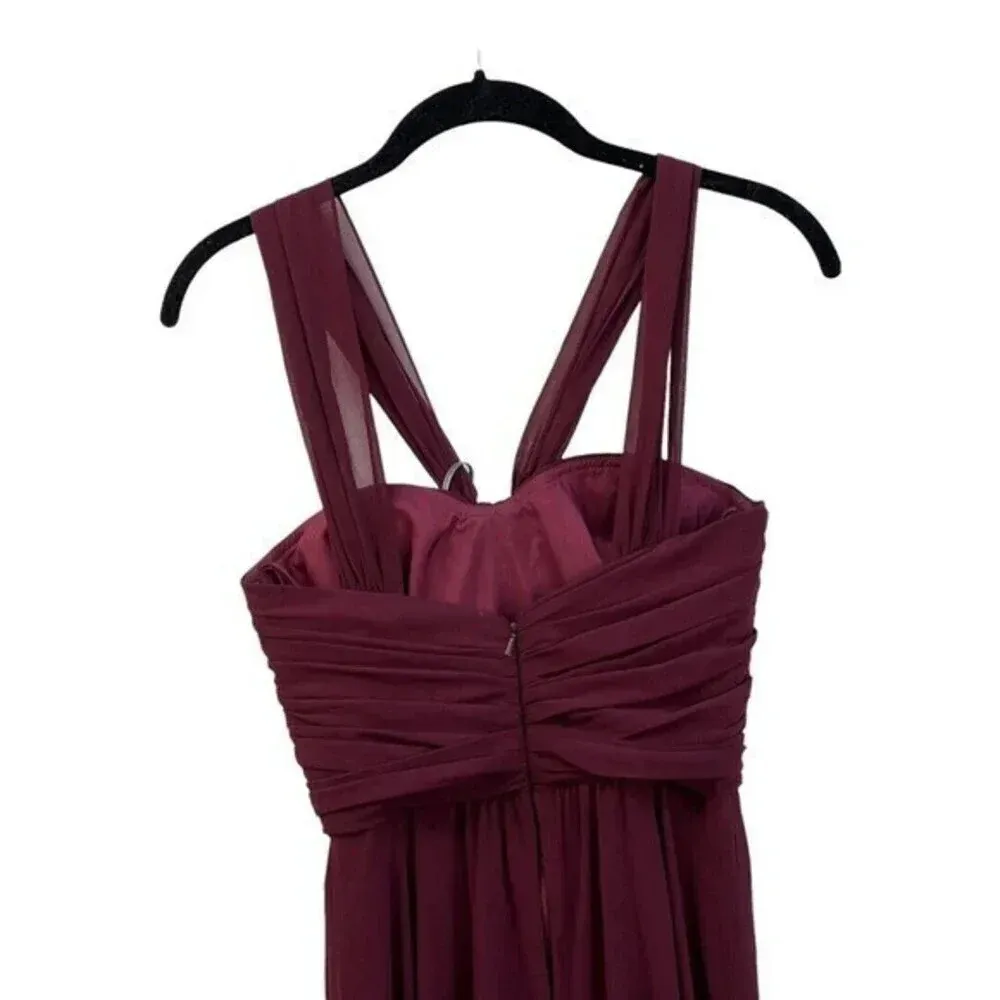 Amsale Sz 0 Cerisa Ruby Bridesmaid Gown Full‎ Chiffon Skirt Ruched Bodice GB033F - Image 9