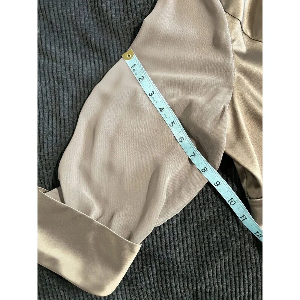 Alex Evenings Satin/Chiffon Wrap Top/Jacket 3/4 Cuff Sheer Sleeve Bronze‎ Zip XL - Image 9