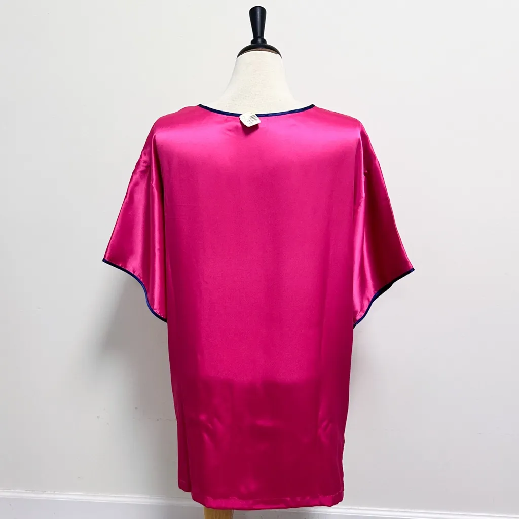 Victorias Secret Vintage Satin Pink Blue Short Sleeve Sleep Shirt Box Medium New - Image 6