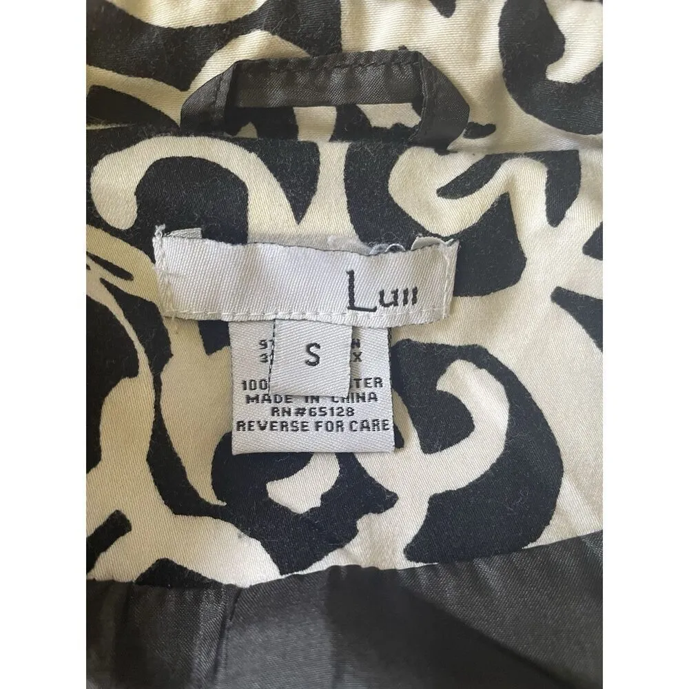 Luii byAnthropologie Black White Swirl Print Belted Short Trench Jacket Small - Image 2
