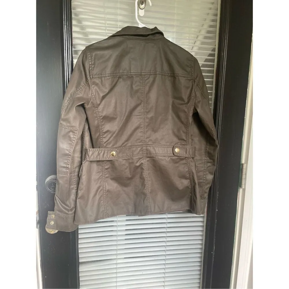 JCrew Women’s Downtown Field Jacket Green Waxed Cotton Size S - Image 2