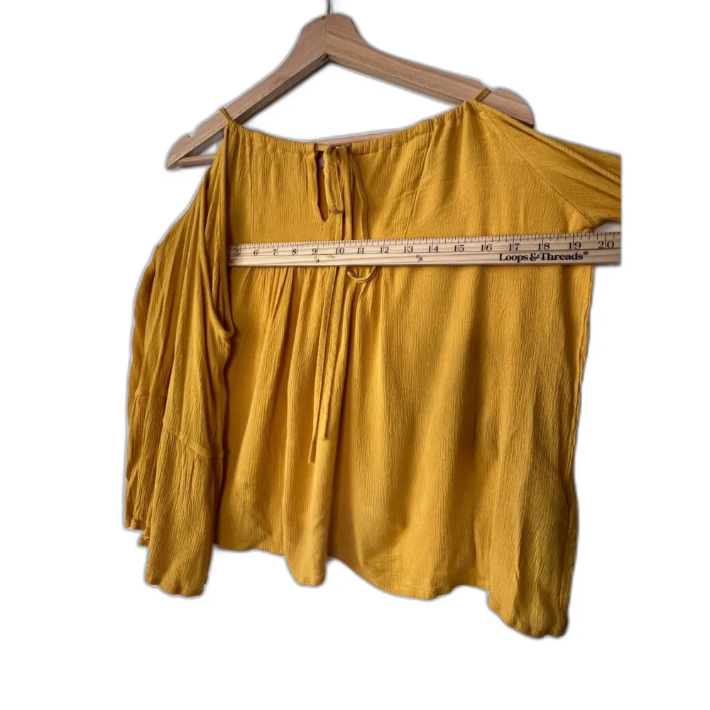 Women's blouse top off shoulder long tie sleeves chic yellow fresh casual size M - Image 4