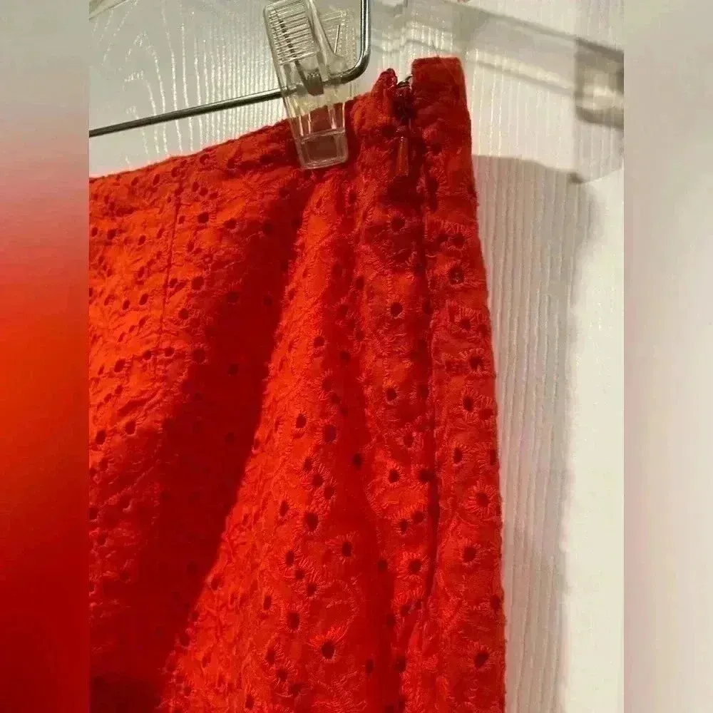 L.L. Bean Favorite Fit Cotton Lace Eyelet Mini Skirt Lined Size 12 Orange - Image 2