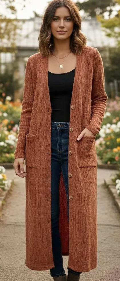 The Good Jane Amber Something Long Lightweight Cardigan Outwear One Size NWT Brown - Image 1