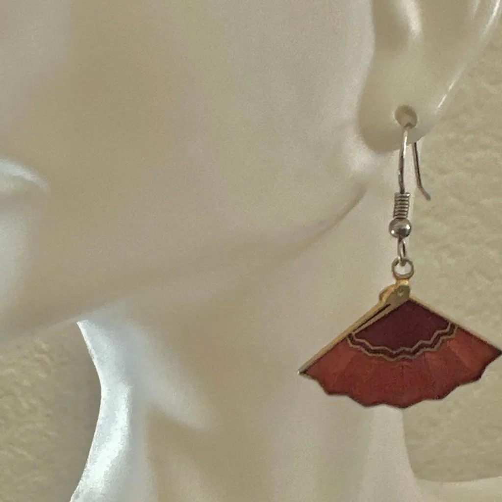 Red & Orange Cloisonné Fan Earrings - Image 3
