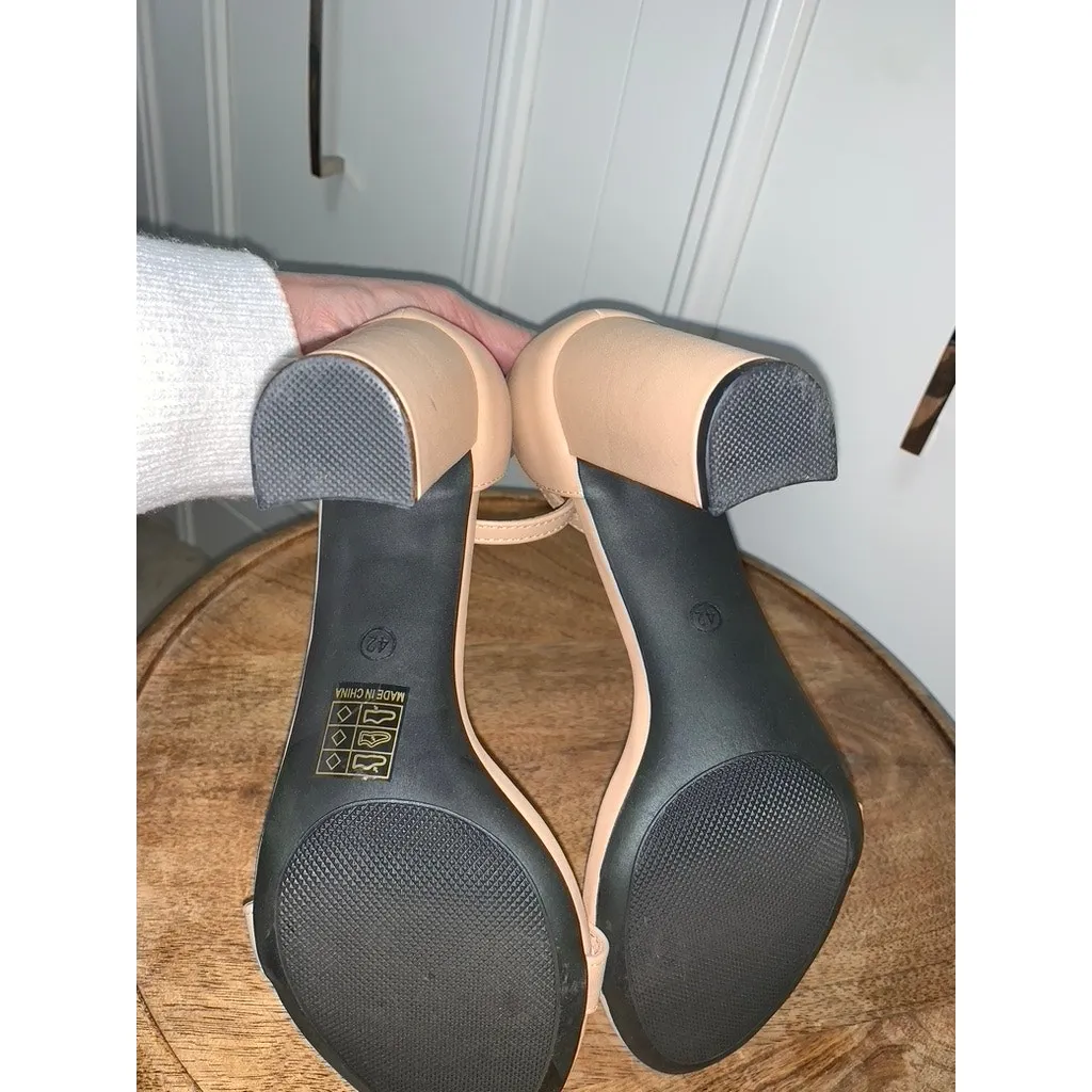 SHEIN Women's Beige Slingback Sandals Size 10 Block Heel Ankle Strap Party‎ - Image 6