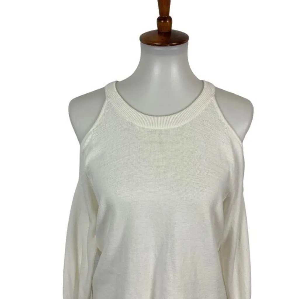 Honey Punch Cold Shoulder Knit Sweater Flare Sleeve White‎ Black Trim Small - Image 2