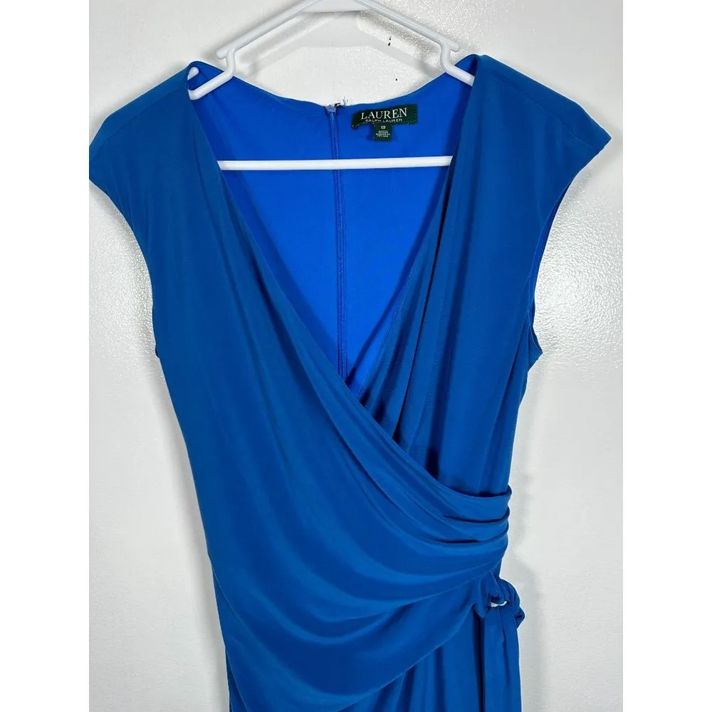 Lauren Ralph Lauren Womens Dress Size 12 Blue Faux Wrap Cap Sleeves Stretch - Image 13