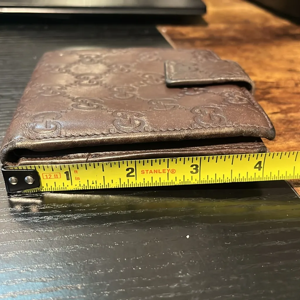 Gucci Guccissima W Hook Leather Wallet 112664 GG Embossed Brown × Gold - Image 9