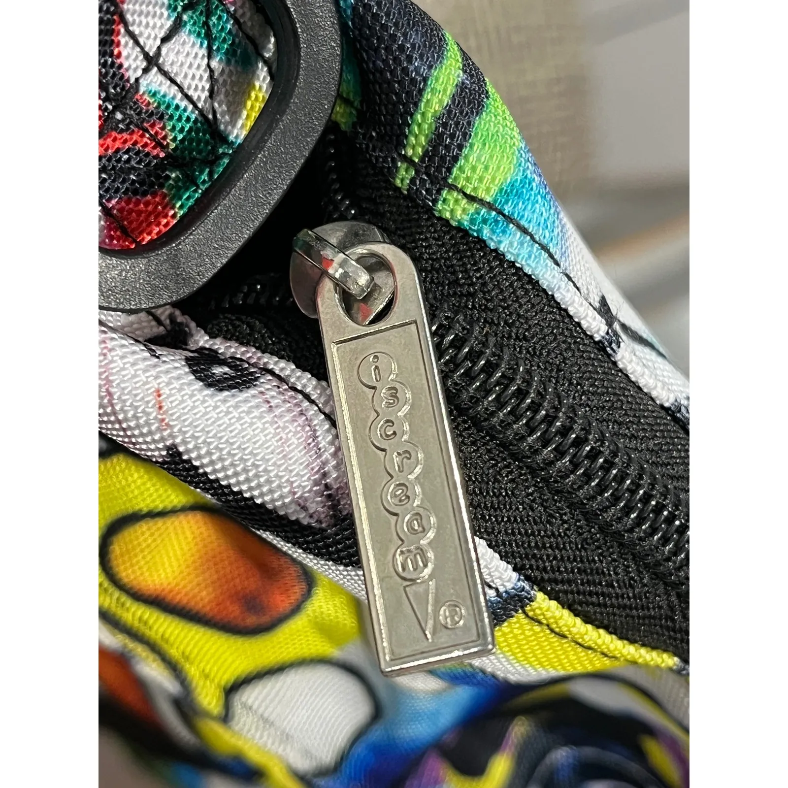 IScream Tote Bag Emoji Graffiti Print Zip Top Canvas Casual Everyday Carry All White - Image 2