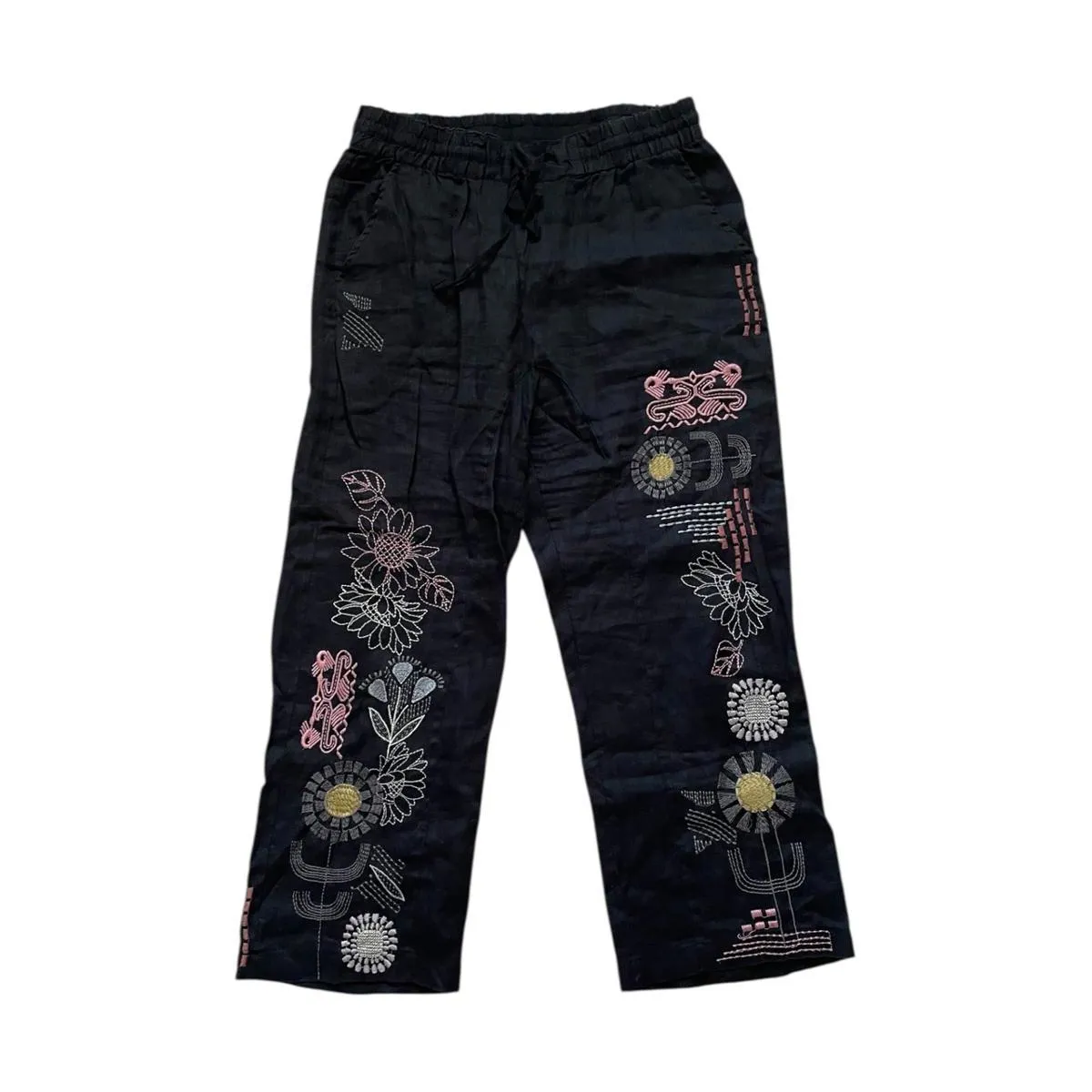 Johnny Was Biya Zara Linen Pants Embroidered Black B63222-1 Women's Size Small - Image 2