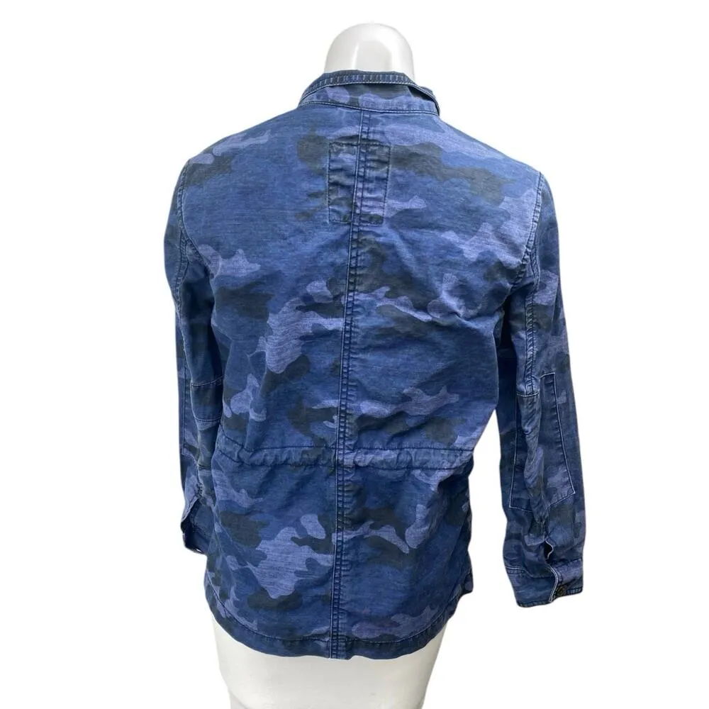 GAP Women's Blue Camo Camouflage Long Sleeve Zip Up Denim Utility Jacket Top XS - Image 2