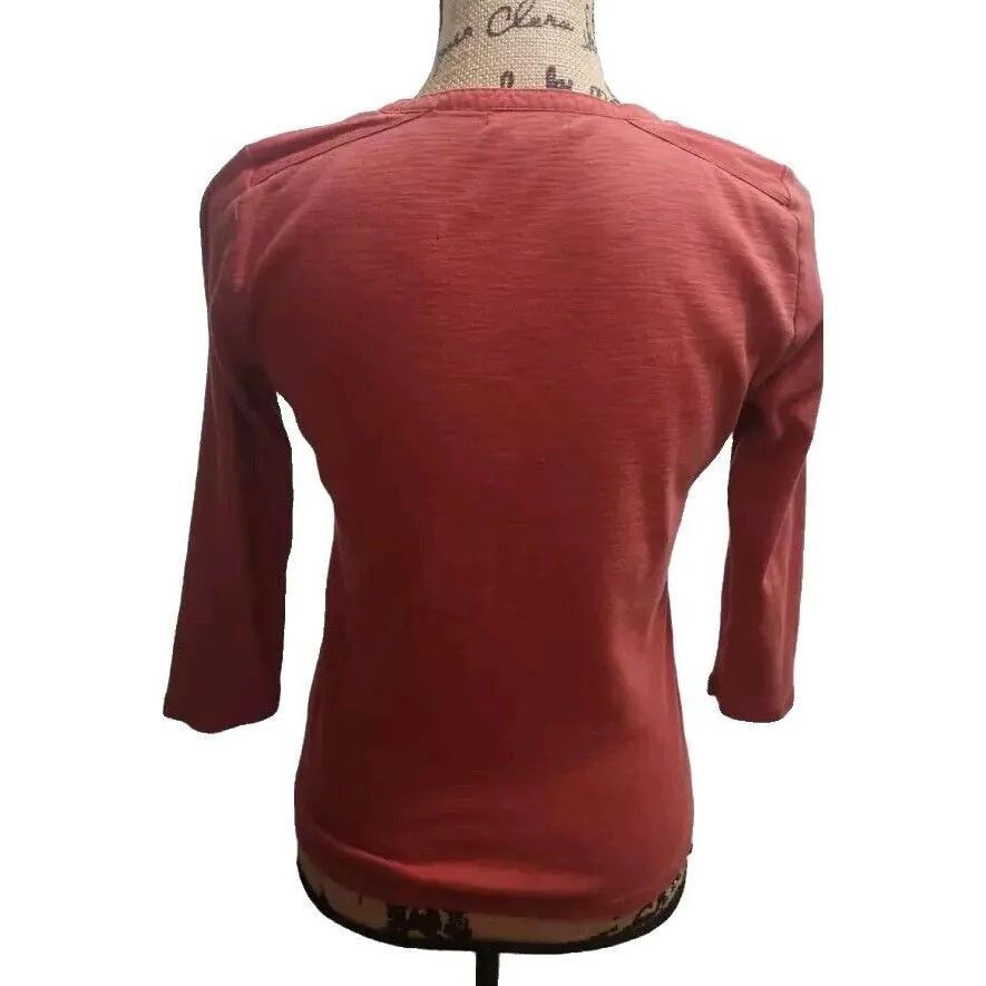Lauren Jeans Co. Womens Size‎ S 3/4 Sleeve Top Notch Neck Red - Image 6