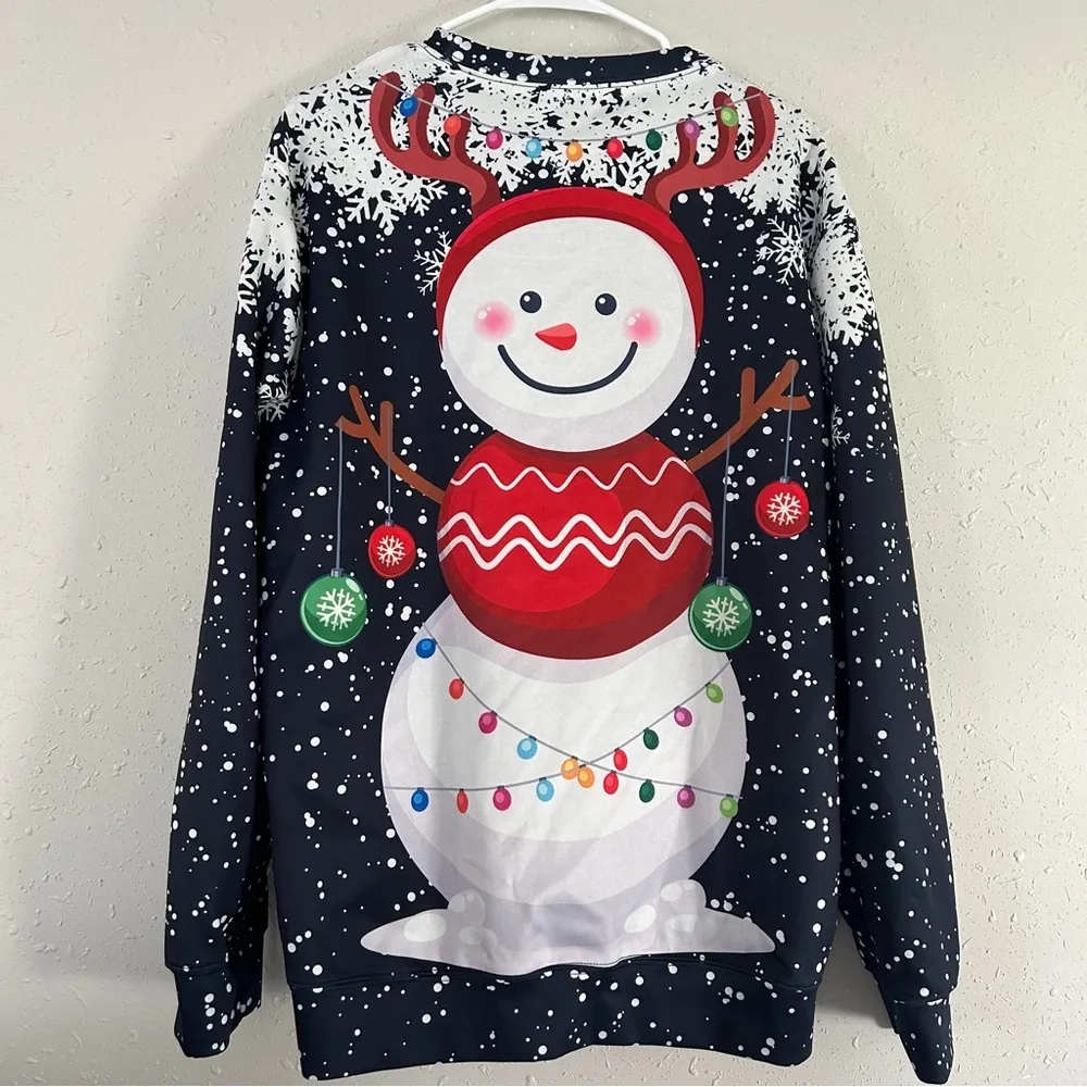 Ugly Christmas Sweater Holiday Snowman Winter Comfy XL Blue - Image 4