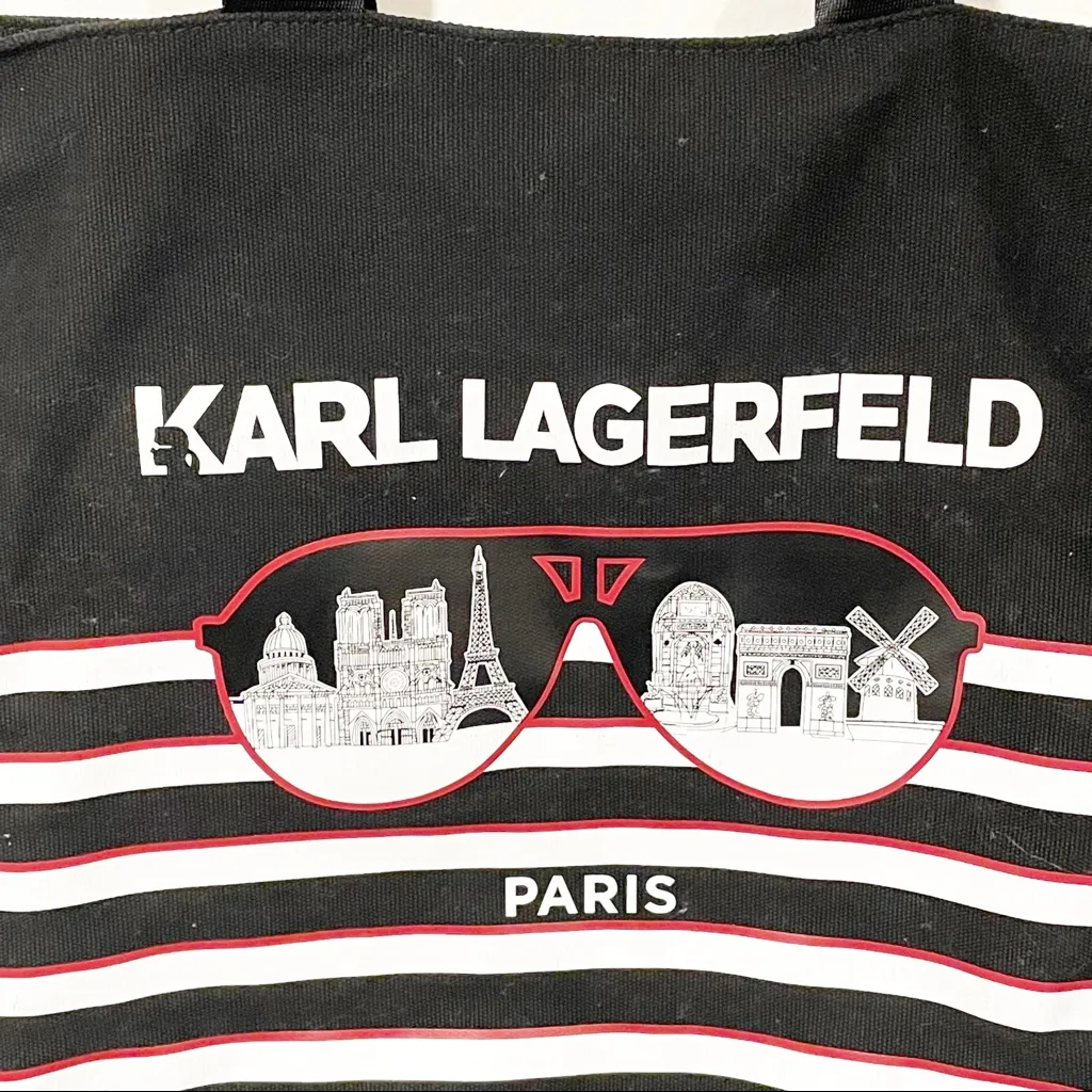 Karl Lagerfield Paris Sunglasses Large Black Tote Love Canvas Zip Top‎ Bag - Image 2