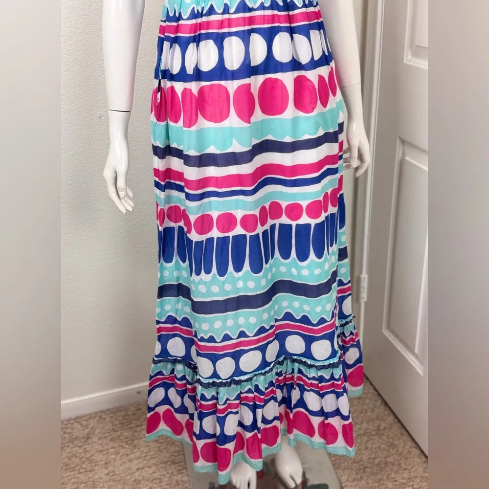 Vineyard Vines Carolina Stripe Maxi Dress Colorful Pattern V Neckline Size 6 D7 - Image 7