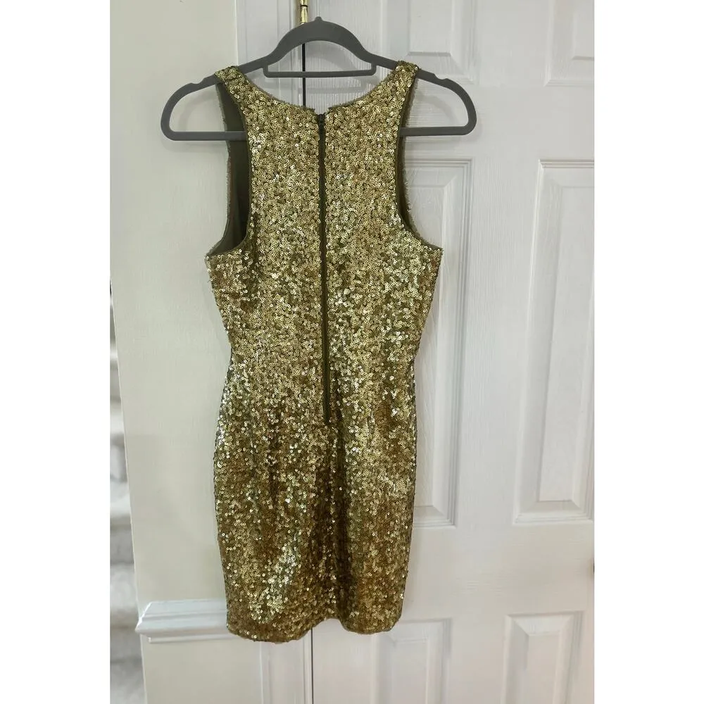 Alice + Olivia Bronze Gold Sequin Silk Mini Bodycon Sheath Mini Dress - Image 2