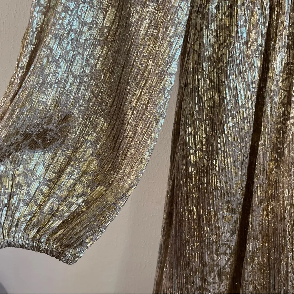 Aidan Mattox Dress Gold V-Neck Long Blouson Sleeve Tea Length A-Line Sz 12 NWT - Image 6