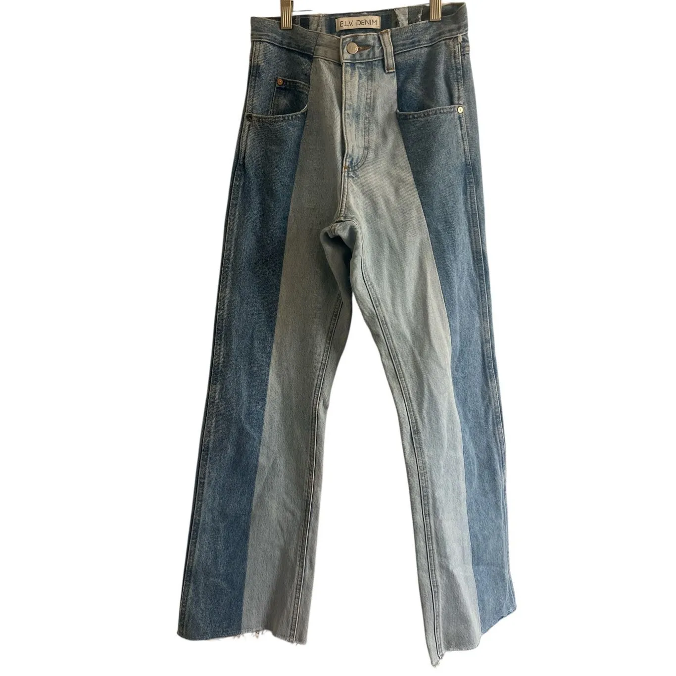 E.L.V. Denim Raw Hem Wide Leg Two Tone Sz 26 Jeans Blue - Image 2