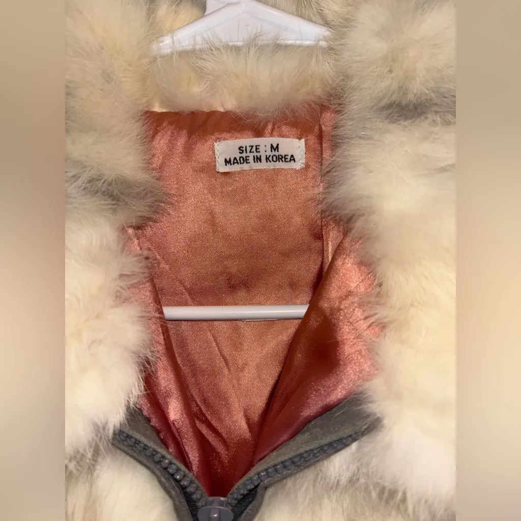 Breathtaking NWOT Genuine Rabbit Fur Satin Lined Zip up Jacket Gray Size M - Image 5