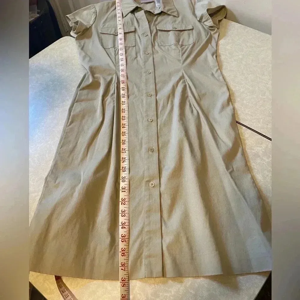Liz Claiborne Button Front Shirt Dress‎ Khaki Safari Dress Cap Sleeve Size 4 - Image 4