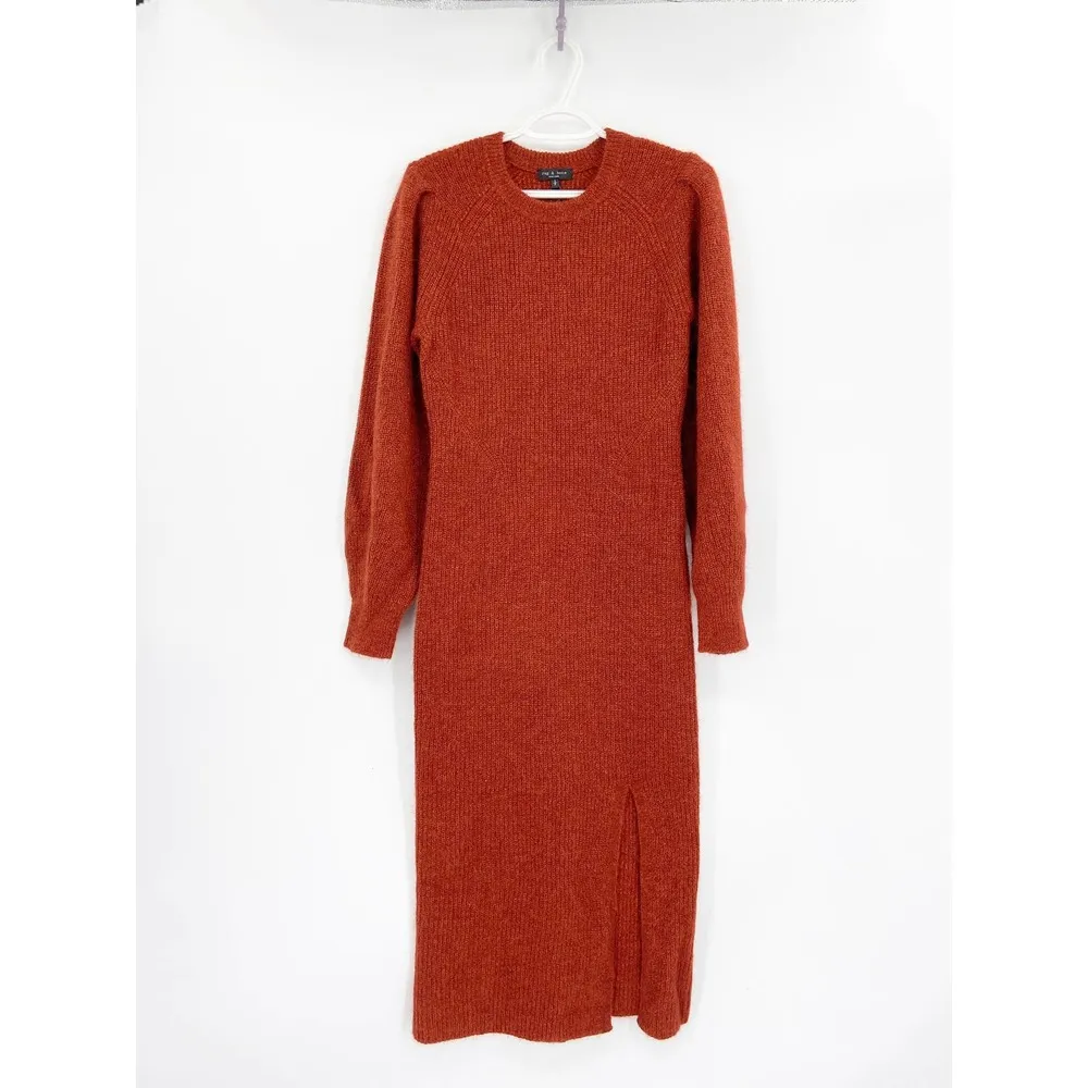 Rag & Bone Liana Rust Merino Wool Alpaca Knit Long Sleeve Midi Sweater Dress NWT - Image 2