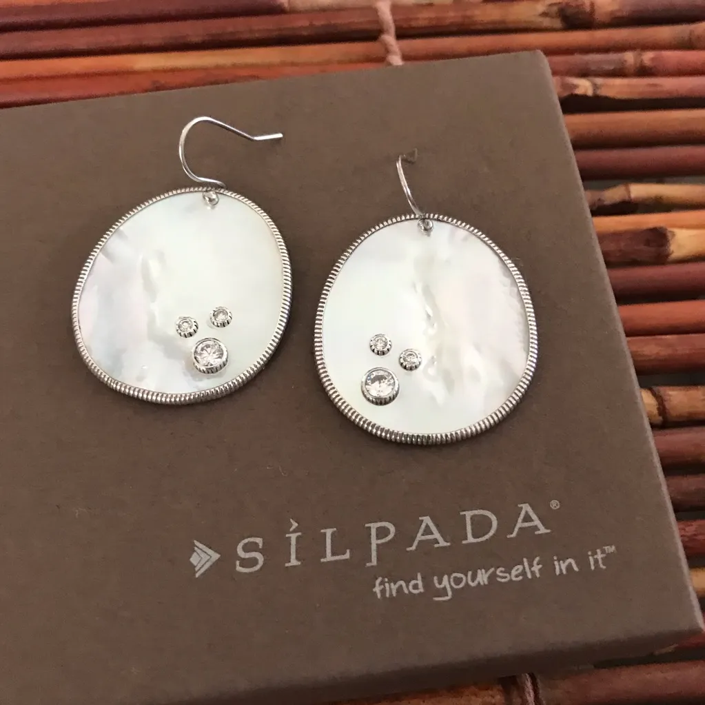 Silpada Sterling Silver Mother of Pearl Earrings Cubic Zirconia - Image 3