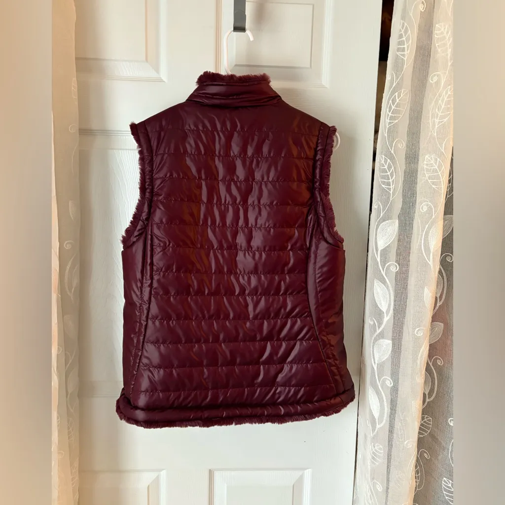 Nicole Miller Original Reversible Vest Wine Red Faux Fur Quilted Womens sz L - Image 11