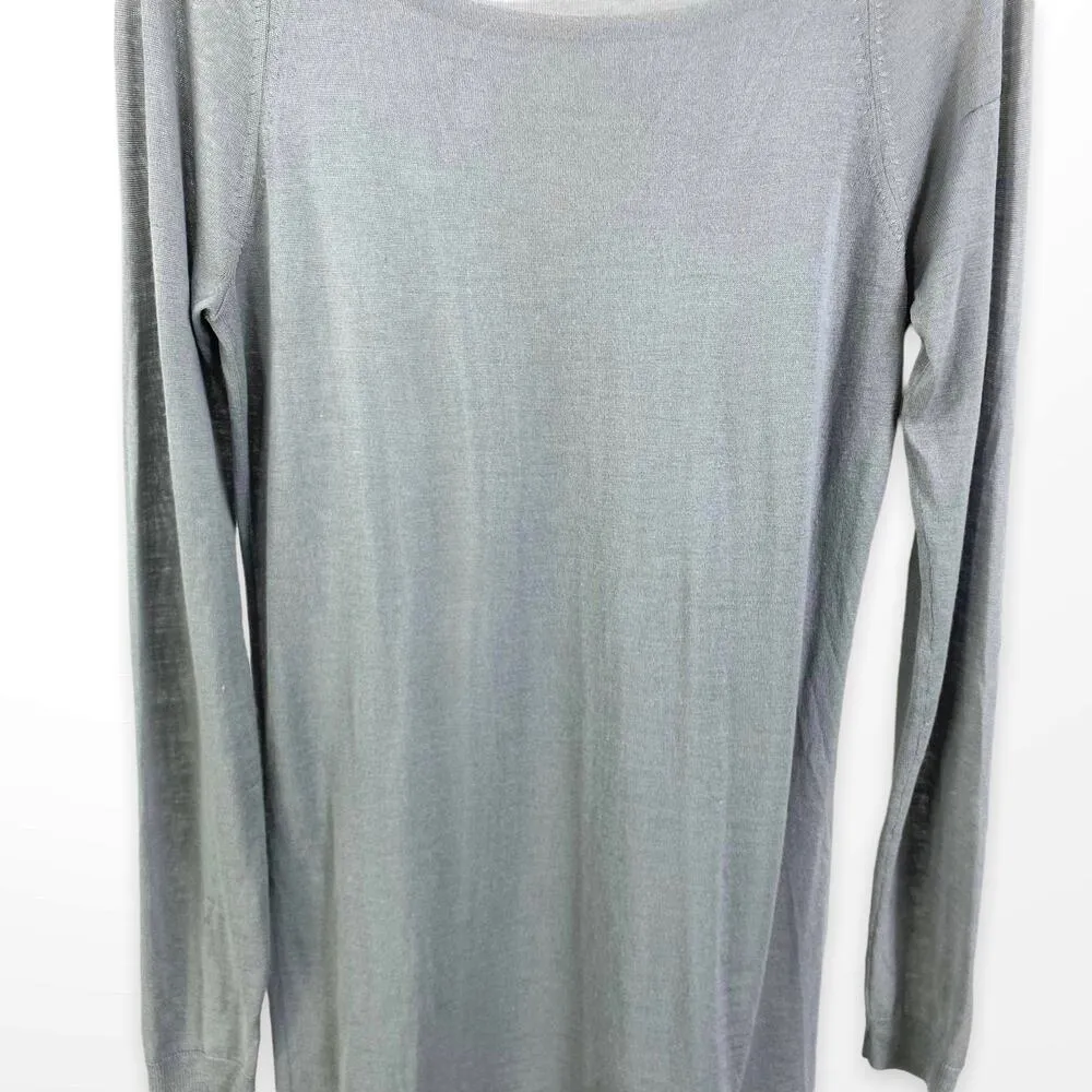 THEORY Gray Wool Silk Long Sleeve Boatneck Knit Mini Dress - Image 11