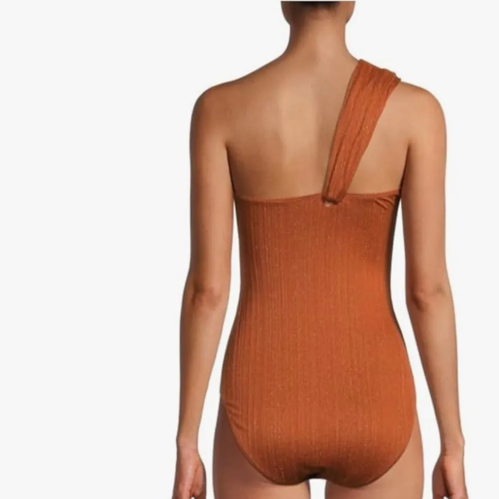 Sparkly One Shoulder Swimsuit One Piece Rust XL 16 18 NWOT Brown - Image 7