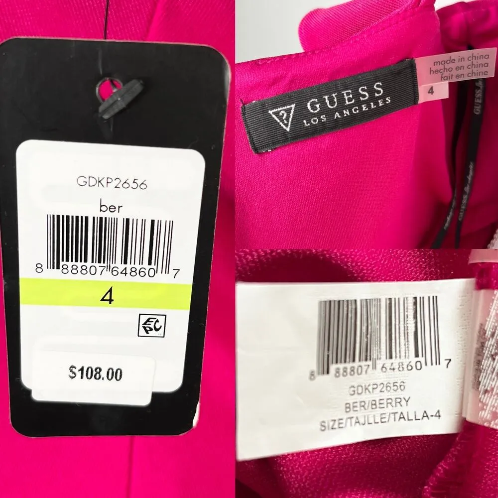 Guess Bodycon Dress 4 Ruffles Fuchsia Berry New - Image 8
